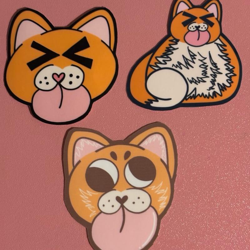 Pack of 6 Artist Made Orange Cat Waterproof Laminated Stickers Cute Fun High Quality Human Made