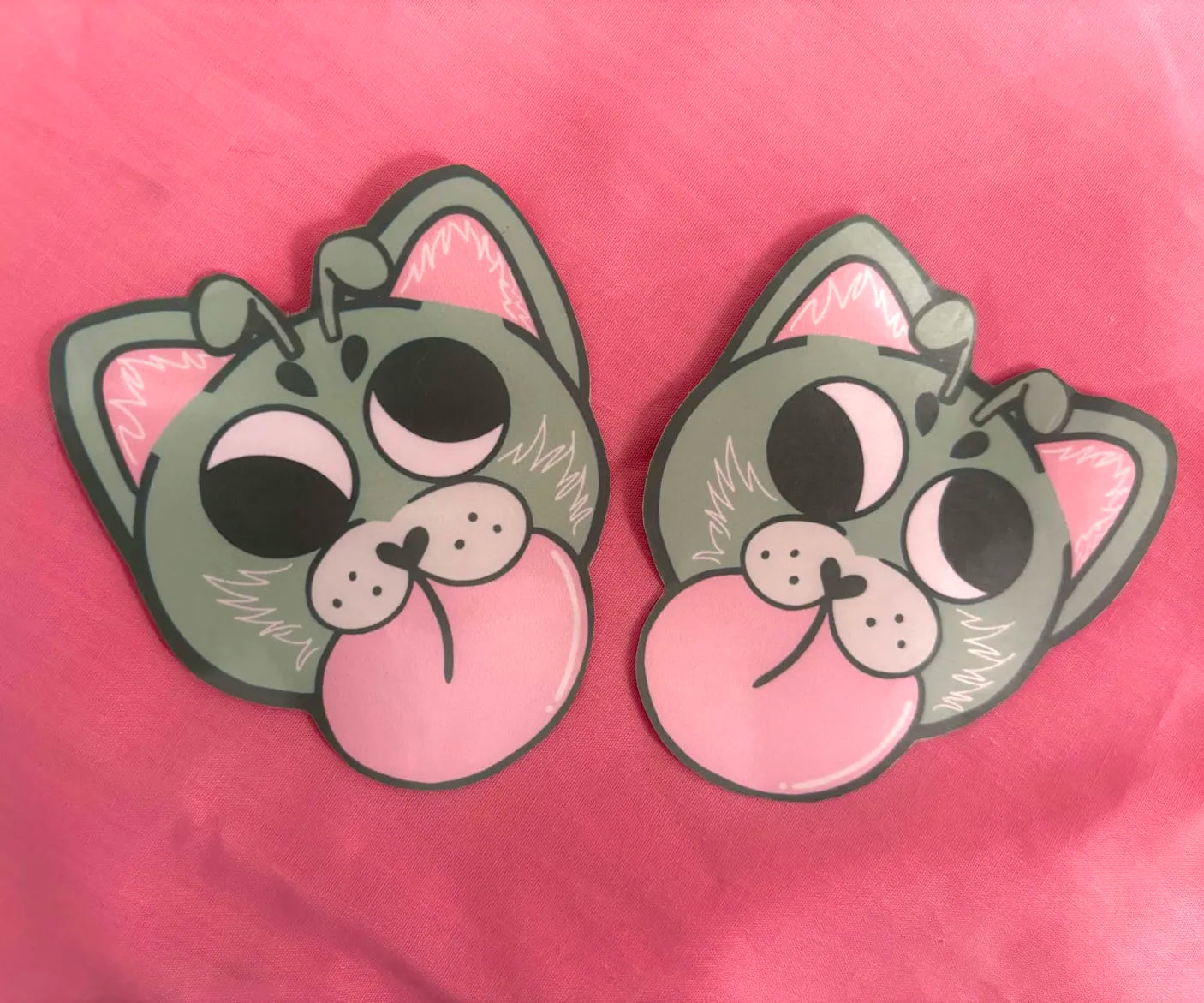 Pack of 3 Size Large Car Decals Green Alien Cat Laminated Waterproof High Quality Decals Artist / Human Made