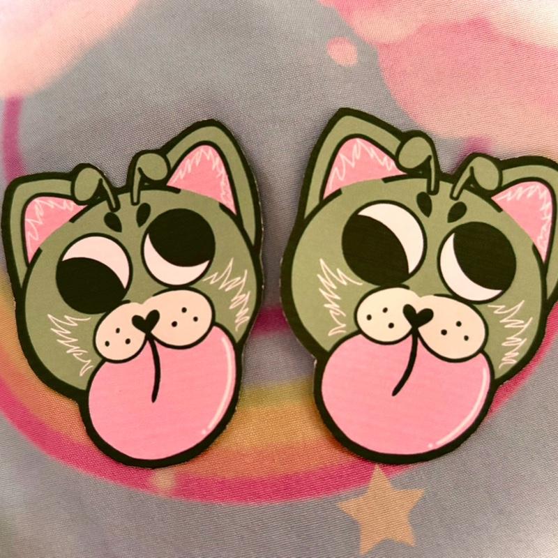 5 Pack Artist Made Green Alien Cat Laminated Waterproof Stickers Human Made High Quality Stickers - Pack of 5