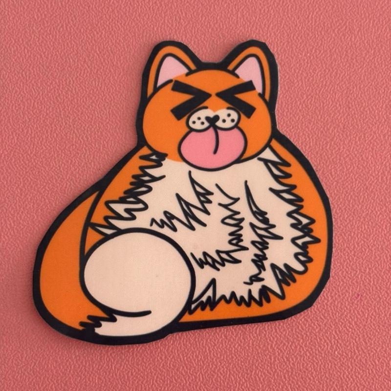 Pack of 6 Artist Made Orange Cat Waterproof Laminated Stickers Cute Fun High Quality Human Made